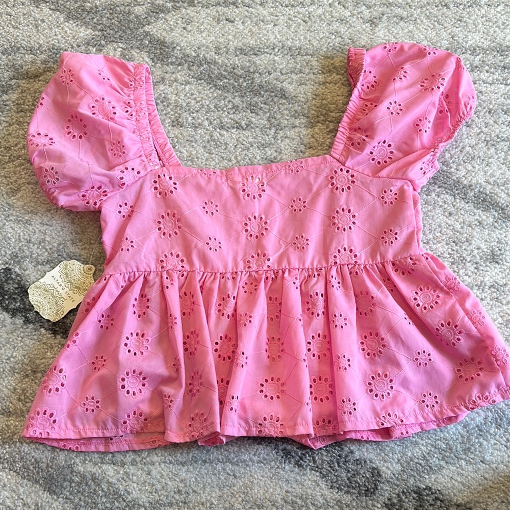 Pink Eyelet Puff Sleeve Top